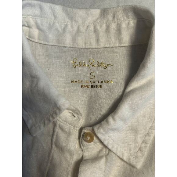 NWI Lilly Pulitzer Sea View Linen Long Sleeve Button Down Resort White Top-Small - Picture 3 of 14